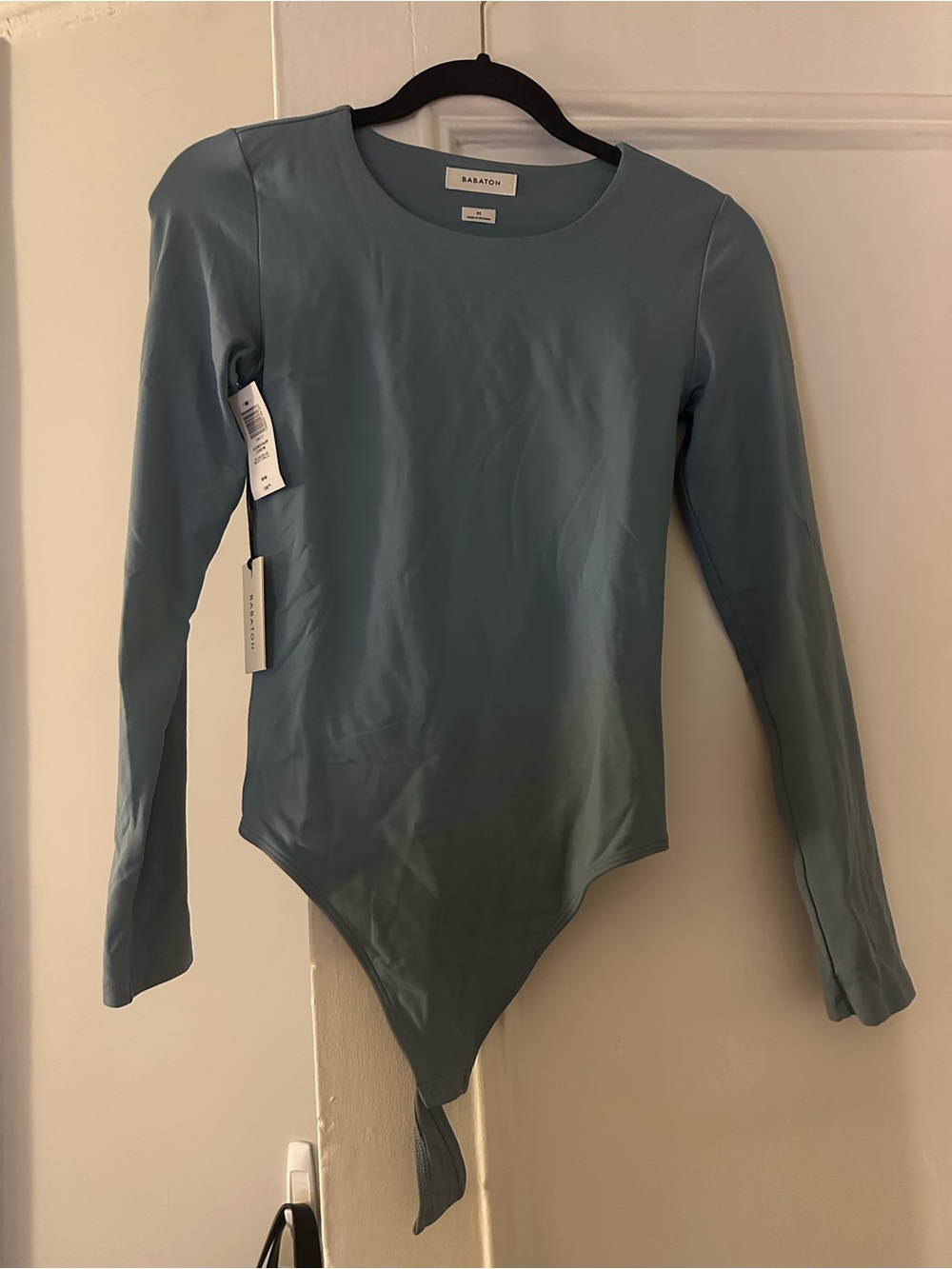 Aritzia Babaton Long-Sleeve Scoop Neck Bodysuit in Dusty Blue